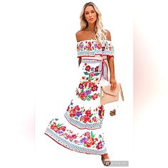 This Beauty Speaks For Herself, I Mean Look At The Pictures..This Stress Is Perfection Resort Style Maxi Dress White Bohemian Maxi Dress For Vacation, Printed White Maxi Dress For Summer, White Short Sleeve Beach Dress For Spring, White Bohemian Sundress For Brunch, White Printed Sundress For The Beach, Summer White Printed Dress, White Printed Summer Dress, White Dress For Spring Vacation, White Floral Print Maxi Dress For Beach