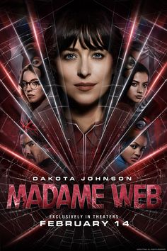 the poster for the upcoming movie, madame webb is shown in red and black