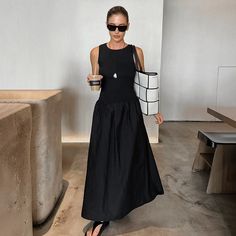 Sleeveless Dress Casual, Long Black Maxi Dress, Long Dresses Elegant, A Line Maxi Dress, High Waist Dress, Maxi Robes, Dresses 2024, Patchwork Dress, Style Maxi Dress