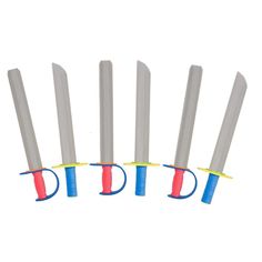 four different colored plastic swords with handles