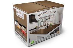 a cardboard box that is open to reveal the contents of a kitchen countertop kit