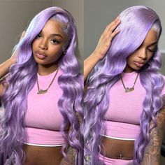 This Ishow light purple human hair wig features a beautiful and natural body wave texture. The 13x4 lace front provides a seamless and realistic hairline, while the transparent lace ensures a perfect match for any skin tone. Elevate your look with this stunning and on-trend colored wig. Product Details Brand: Ishow Hair Hair Material: Human Hair From One Donor Hair Color: Light Purple Texture: Body Wave Length: 10-30 Inch Available, Hot Selling Length: 26 Inch Density: 150% And 180% Hairline: Pr Purple Hair Styles, Light Purple Wig, Purple Wigs, Purple Texture, Inspired Hairstyles, 13x4 Lace Front Wig, Frontal Wig Hairstyles, Brat Doll, Wave Texture