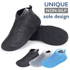 What Makes ComfiTime Waterproof Shoe Covers Unique?  High Strength TPE Rubber Material: Wear and tear resistant  Anti-slip Outsole Design: Offer excellent traction for your safety and protection  Strengthened Sole: Prevent holes caused by abrasion  Real Shoe Shaped Design: Create a snug fit for your shoes Product Specifications:  Color: Black  Material: TPE rubber  Design: One Piece What is Included in The Package?  Waterproof Shoe Covers (1x)  Instruction Manual (1x) Size Chart  S: For SHOE LEN Wet Floor, Waterproof Shoes, Shoe Covers, Rubber Material, Shape Design, Shape Patterns, Cute Shoes, Tap Shoes, Snug Fit