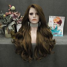 Brown Wig Synthetic Lace Front Wig Natural Wavy Long Hair Wigs for Women Wavy Long Hair, Long Hair Wigs, Hair Wigs For Women, Brown Chocolate, Synthetic Lace Wigs, Brown Highlights, Quality Hair Extensions, Brown Wig, Long Wavy Hair