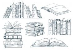 books and pencils on a white background royalty illustration