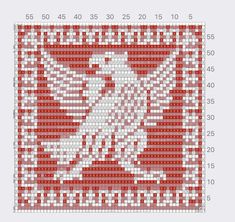 a cross stitch pattern with the image of a baseball player on red and white squares