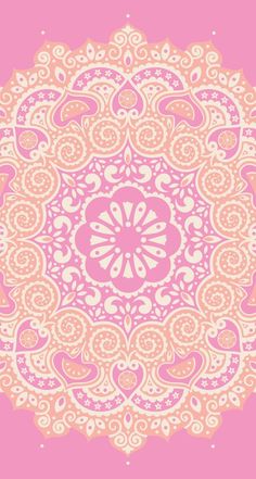 a pink and yellow circular design on a pink background