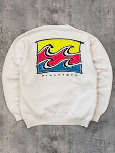 "Measurements: pit to pit-19.5\" length-24\"" Cotton Graphic Print Sweatshirt For Surfing, Casual Graphic Print Sweatshirt For Surfing, Sporty Crew Neck Sweatshirt For Surfing, Cotton Crew Neck Sweatshirt For Surfing, 90s Billabong, Billabong Vintage, Surf Sweatshirt, Wave Graphic, Vintage Billabong