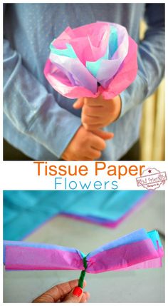 tissue paper flowers are an easy craft for kids to make