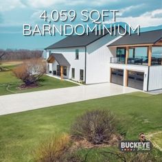 an aerial view of a house with the words 4 05 soft barndominiumum