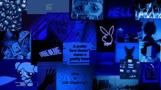 a collage of various images with blue lighting