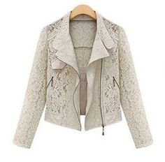 ASM Women's Elegant Fashion Lace Design Biker Jacket - Divine Inspiration Styles Spring Long Sleeve Biker Jacket, Spring Beige Biker Jacket With Zipper Closure, Beige Biker Jacket With Zipper For Spring, Casual Cream Long Sleeve Biker Jacket, Casual Cream Biker Jacket With Long Sleeves, Beige Fitted Biker Jacket With Zipper Closure, Fitted Cream Biker Jacket For Fall, Cream Fitted Biker Jacket For Fall, Chic Beige Biker Jacket For Spring