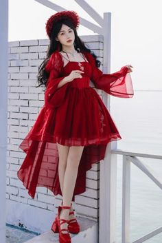 Shoulder Strap Dress, Red Gothic, Lolita Outfits, Straps Dress, Elegant Girl, Jumper Skirt, Gothic Style, Kawaii Clothes, Lolita Dress