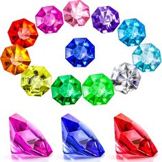 PRICES MAY VARY. Package content: there are 45 pieces of multicolored 25 carat acrylic diamonds with 8 angles and a pointed bottom available in 12 colours such as white, pink and light blue Size: each acrylic diamond gems jewels measures approx. 32 mm x 24 mm, which is the size of a real 25 carat diamond Reliable workmanship: the pirate diamond gems jewels are made of acrylic crystal materials with vivid color and reliable quality, realistic appearance and texture Nice decorations: the acrylic d Pirate Favors, Pirate Box, Pirate Party Favors, Pirate Coins, Pirate Decor, Hobbies For Kids, Pirate Treasure, Acrylic Gems, Vase Fillers