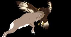 an animal that is flying in the air with its wings spread out and it's head on top of another animal