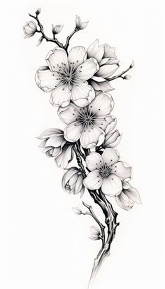 a black and white drawing of flowers