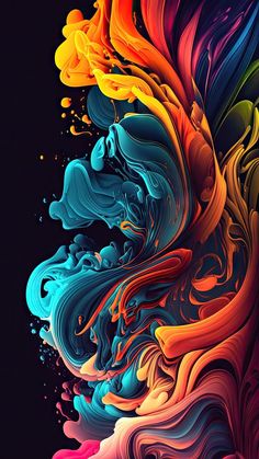 an iphone wallpaper with colorful paint swirls on the back and sides, all in different colors