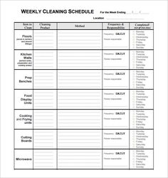 the weekly cleaning schedule is shown in black and white, with several tasks to be completed