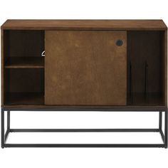 the sideboard is made out of wood and metal