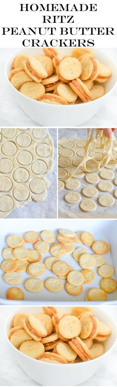 homemade peanut butter crackers in a white bowl on a table with text overlay that says homemade peanut butter crackers