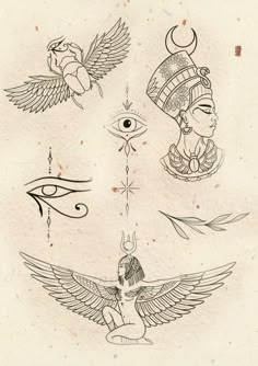 an old drawing of egyptian symbols and their meaningss, including the eye of horus