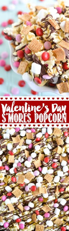 valentine's day snack mix with chocolate, marshmallows and sprinkles