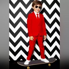 Suit With Pants And Tie , All Color Red , For Little Boys Holiday Suits, Trendy Baby Boy Clothes, Blazer For Boys, Red Devil, Casual Skirt Outfits, Red Suit, Kids Fashion Clothes, Cooler Look