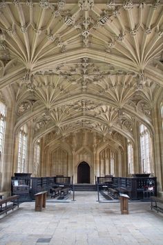 the inside of an old building with vaulted ceilings