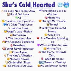 a poster with the words she's cold hearted and other emoticions