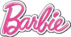 the word barbie written in pink on a white background