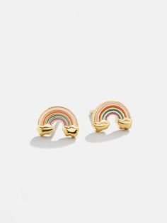 Brighten up even the rainiest of days with the Over the Rainbow 18K Gold Kids' Earrings. These precious stud earrings are crafted with colorful enamel and 18K gold. Not only are they cute, but they'll also last your little one for years to come. READY TO GIFT: This item comes pre-packaged in a beautiful box. Please note: intended for children 3+ Kids Earrings Gold Children, Kids Earrings Gold, Kids Studs, Creative Earrings, Donuts Earrings, Unicorn Earrings, Cream Earrings, Geeky Girls, Kids Headbands