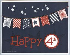 a happy fourth birthday card with red, white and blue flags