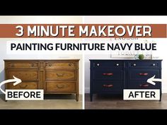 the before and after of painting furniture navy blue with 3 minute makeover in minutes