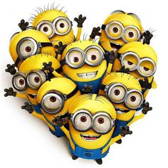 a bunch of minion are in the shape of a heart with their eyes closed