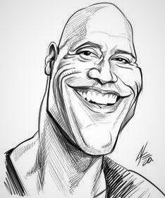 a black and white drawing of a smiling man