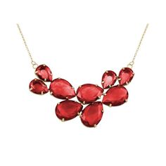 Elevate your style with the Women's Eye Catching Red Crystal Teardrop Cluster Chunky Statement Bib Pendant Gold Necklace in Red. Boasting a solid crystal design with a soft rose gold-like tone, this necklace epitomizes elegance, making it the perfect complement to any dressy attire.