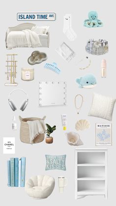 an assortment of items are arranged in the shape of a collage on a white background