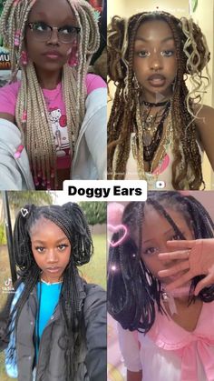 #Curly #curlyhairstyles #Coilyhairstyles #4bcurls #4bcurls #Straighthairstyles #Bald/shavenhairstyles Different Hairstyles To Do With Knotless Braids, Box Braid Style Ideas, Edges For Box Braids, Type Of Braids Hairstyles, Cute Box Braids Hairstyle, Black Hairstyles Names, Y2k Box Braids Hairstyles, Kawaii Braids Hairstyles, Puppy Ears Hairstyle