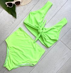 "FREE SHIPPING TO USA FOR ALL ORDERS OVER 35$! Choose right size by following our size chart below, thank you! We use FEDEX PRIORITY shipping service to the United States to guarantee the fastest delivery in 3-4 days. Flattering bikini in black fabric with high waisted bottom and a bow on the top. Stretchy and body fitting material. COLOR: NEON GREEN MEASUREMENTS: X-Small - Bust - 32\" - 34\" (82-86 CM) - Hips - 35\" - 36\" (88-92 CM) - Waist - 26\" - 27,5\" (66-70 CM) Small - Bust - 35\" - 37\" Star Clothing, High Waisted Swim, Swimsuits High Waisted, High Waist Bottoms, Swim Wear, Top Vintage, On The Top, Swim Suit, Body Fit