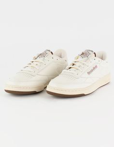 REEBOK Club C 85 Vintage Shoes - OFF WHITE | Tillys Reebok Off White Club C 85 Vintage Shoes, Casual Summer Shoes Woman, White Casual Shoes For Women, Good Everyday Shoes, Aesthetic White Sneakers, Simple White Shoes, Everyday White Sneakers, Women’s Work Shoes, Everyday Shoes Womens