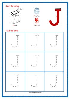 the letter j worksheet for children to learn how to write and draw letters