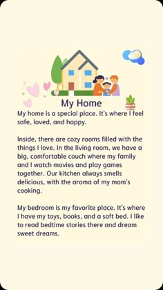 a poem written to someone in front of a house with the words'my home is a special place, it's where i feel safe, loved, and happy