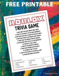 the roblox trivia game is on display in front of a colorful background