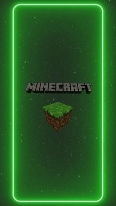 a green neon frame with the words minecraft on it and an image of a tree in