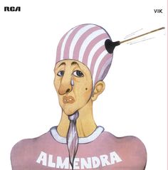 a drawing of a man with a striped hat on his head and an antenna in his mouth