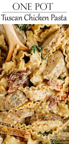 one pot tuscann chicken pasta with broccoli and parmesan cheese