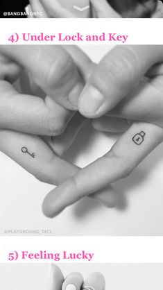 four different types of tattoos on hands and fingers with the words, under lock and key