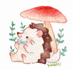 a drawing of a hedge and a mushroom