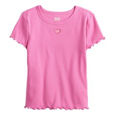 Girls 7-16 SO® Lettuce Edge Rib Baby Tee in Regular & Plus Size Heart Cut Out, Color Heart, Rib Fabric, Cotton Farming, Baby Tee, Infant Tees, Color Light, Lettuce