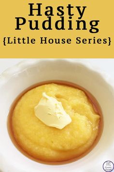 a bowl filled with pudding sitting on top of a table